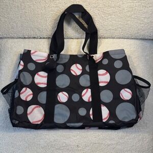 Baseball Print Tote Bag Mesh Pockets Reusable Carry Bag Women's
